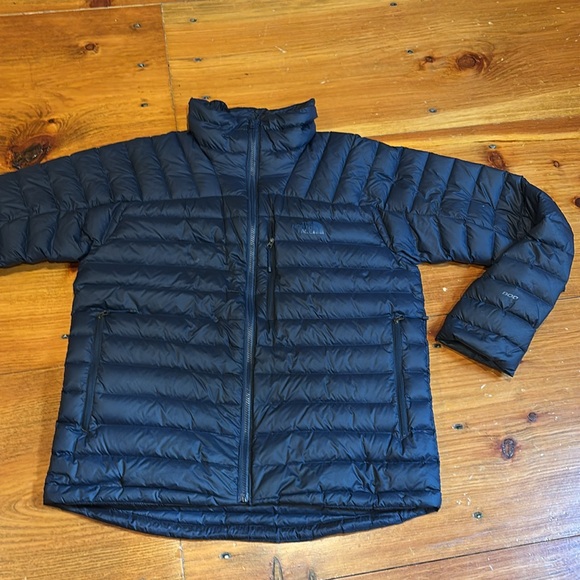 NORTH FACE Men's L Blue Morph Down Jacket 800 Fill Coat Mock Neck
